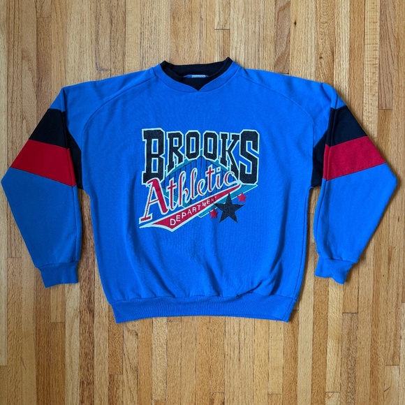 Retro Vintage 90s Brooks Athletic Blue Sweatshirt - Picture 1 of 8